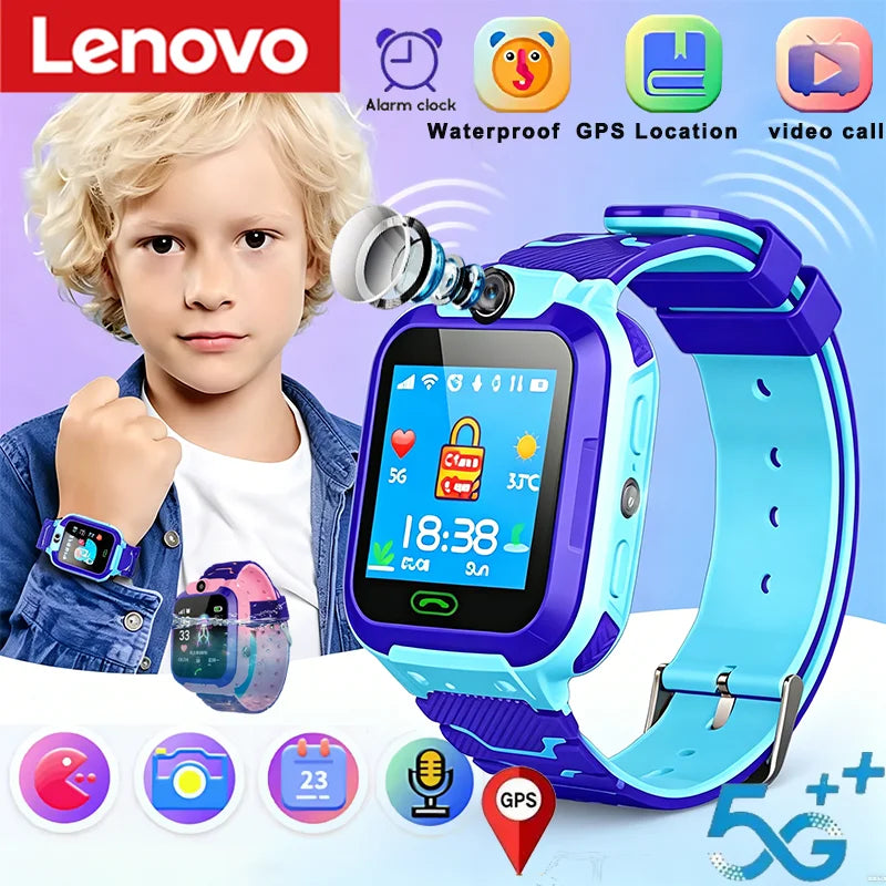 Lenovo Q12B SIM Children Smart Watch Kid Video Call SOS IP67 Waterproof Smartwatch Camera Monitor GPS Tracker Location for Girls