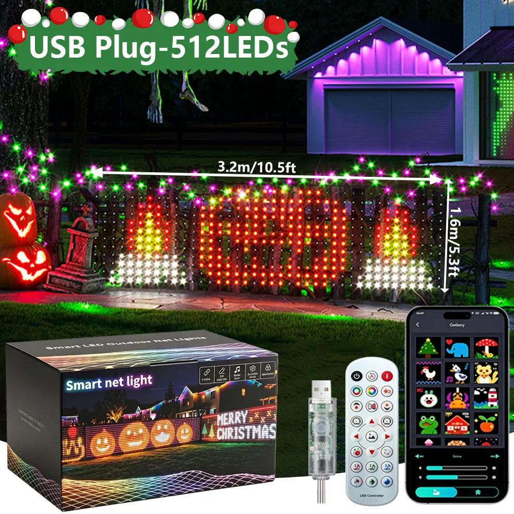 32×5FT 1536 LED Smart Christmas Net Lights,Outdoor Mesh Lights for Bushes Patio Decor,Color Changing DIY Mode Timer Waterproof