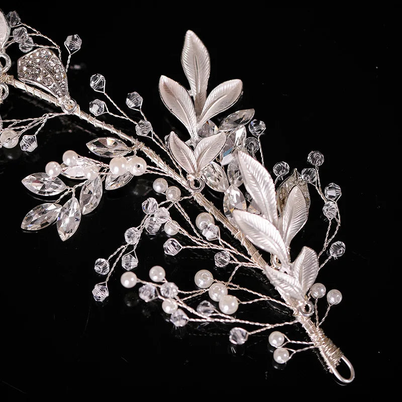 Braut-Haaraccessoires Kristall-Perl-Haarband Tiara Strass-Blatt-Haarband Haarband für Damen Eleganter Prinzessinnen-Kopfschmuck