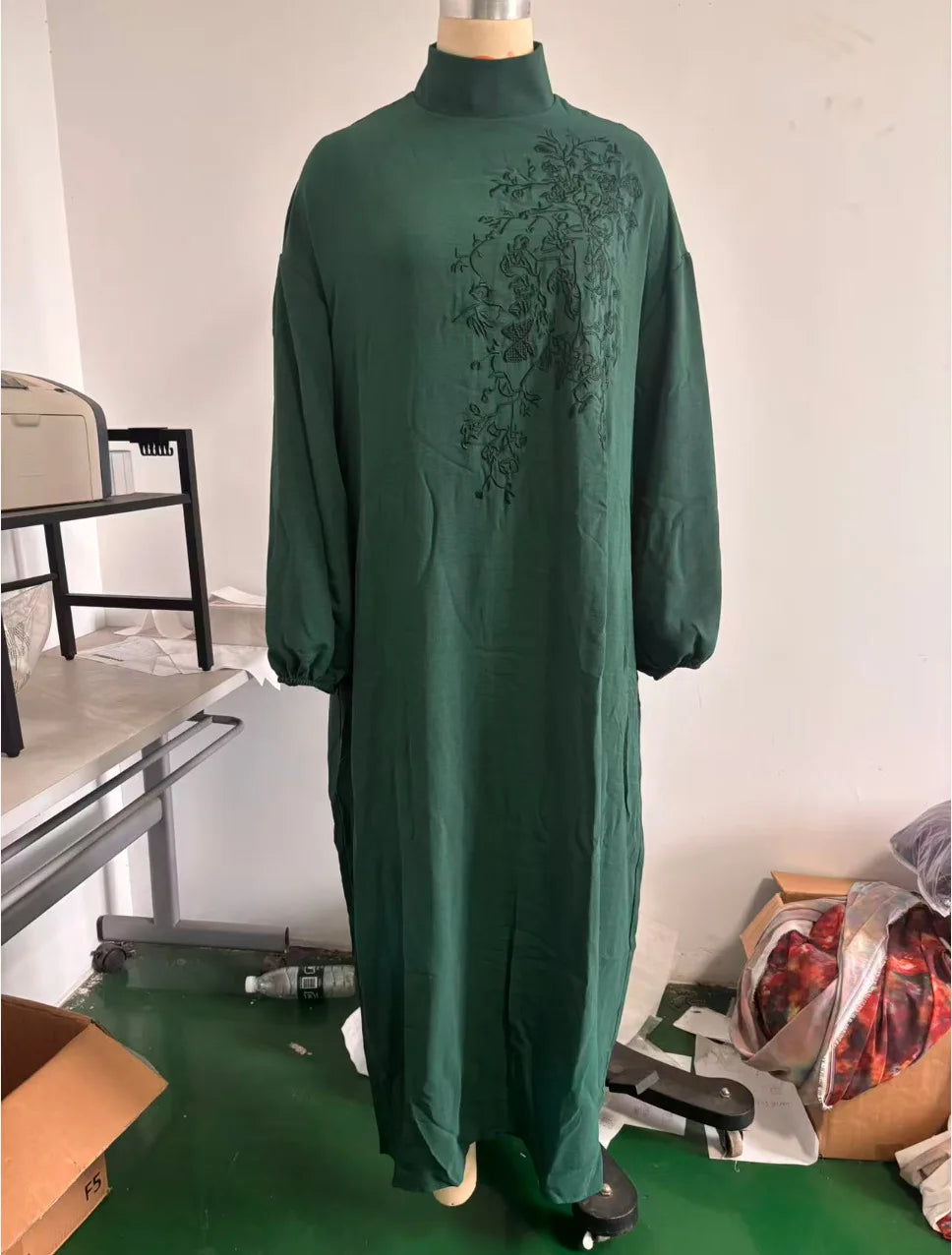 Abito lungo da donna in cotone e lino