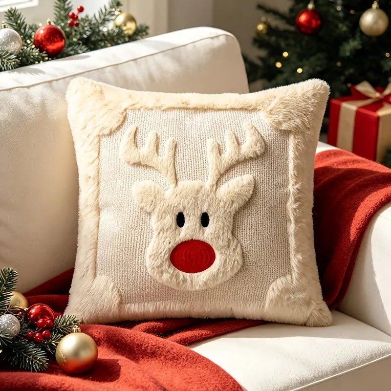 Weihnachtliches Zierkissen-Set – gestricktes Weihnachtsbaum-/Rentiermuster für Sofakissenbezüge im Wohnzimmer
