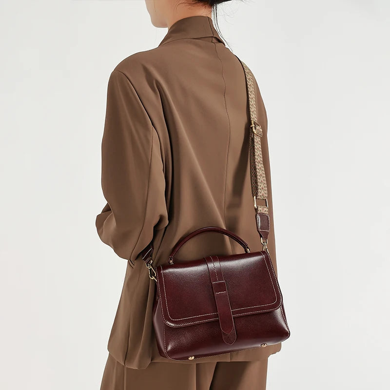 Genuine Leather Handbags Women Mini Square Flap Cross Body Bags Ladies Luxury Designer First Layer Cowhide Purses Shoulder Bag
