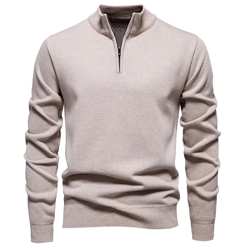 Autumn Men's Fleece Sweater Half Zipper Mock Neck Windproof Knitted Pullovers Thicken Warm Solid Color Casual Knitwear