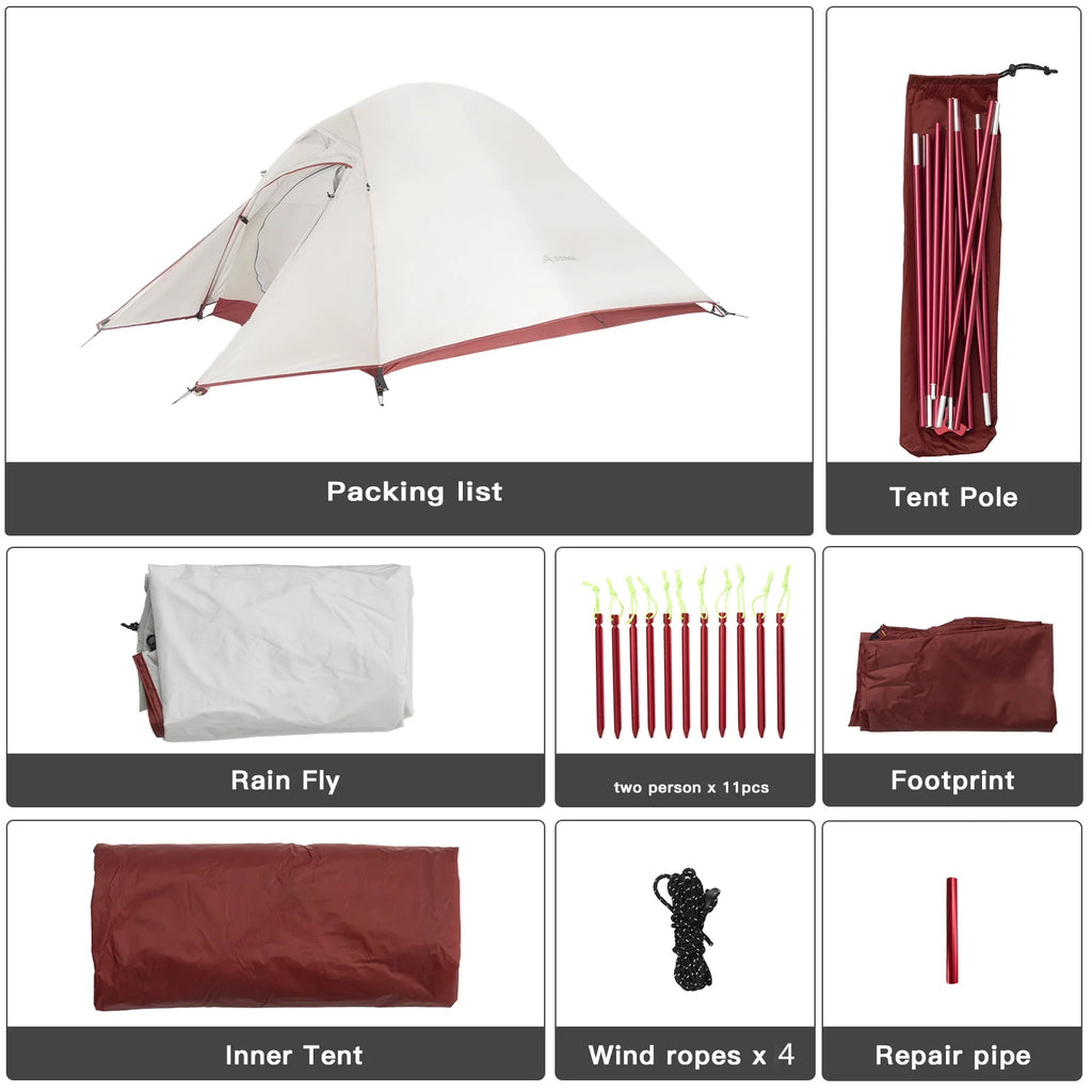 BISINNA Ultralight Camping Tent Backpack Tent 20D Nylon Waterproof Outdoor Hiking Travel Tent Cycling Tent 1-2 Person