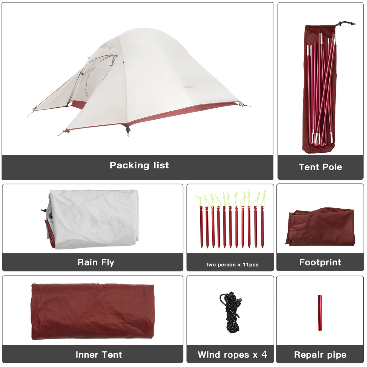 BISINNA Ultralight Camping Tent Backpack Tent 20D Nylon Waterproof Outdoor Hiking Travel Tent Cycling Tent 1-2 Person