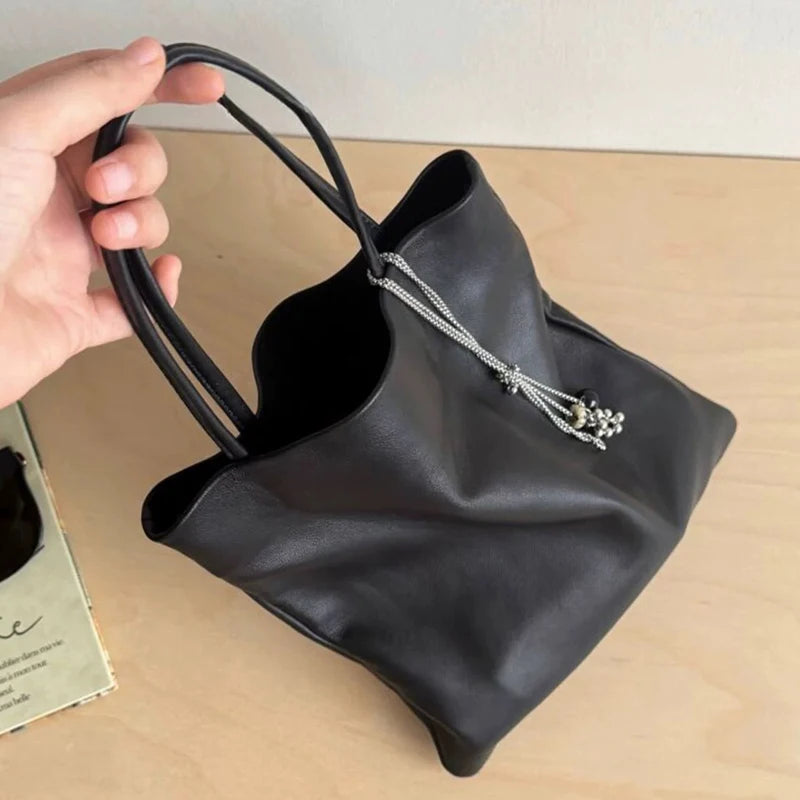 Classic Leather Small Slim Tote Bags For Women Luxury Designer Handbag And Purse 2026 New In Sheepskin Handle Shoulder Crossbody
