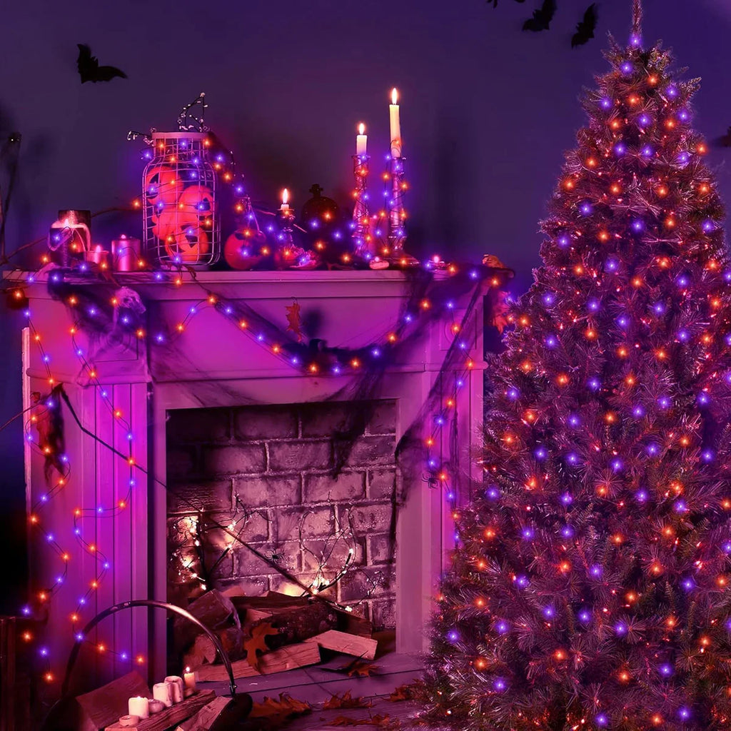 5M-20M Halloween LED Purple and Orange String Lights Battery-Operated Fairy Lights for Outdoor Christmas Party, Garden, and Halloween Decor