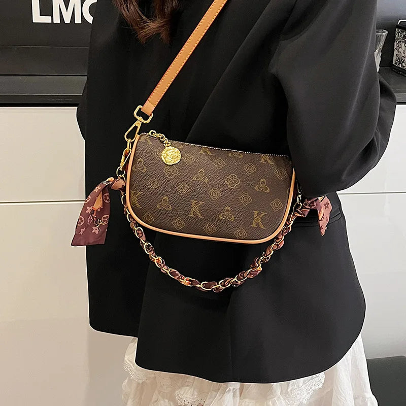 Women Fashion Floral Letter Print Shoulder Bag Retro Saddle Bag Luxury Brand Purse Elegant Messenger Tote Bag Adjustable Strap