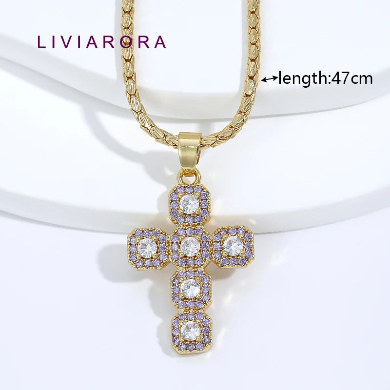 1Pc 18K Gold Plated Brass Iced Out Cross Pendant Necklace Hip Hop Religious Cross Pendant Necklace For Unisex Jewelry Gift
