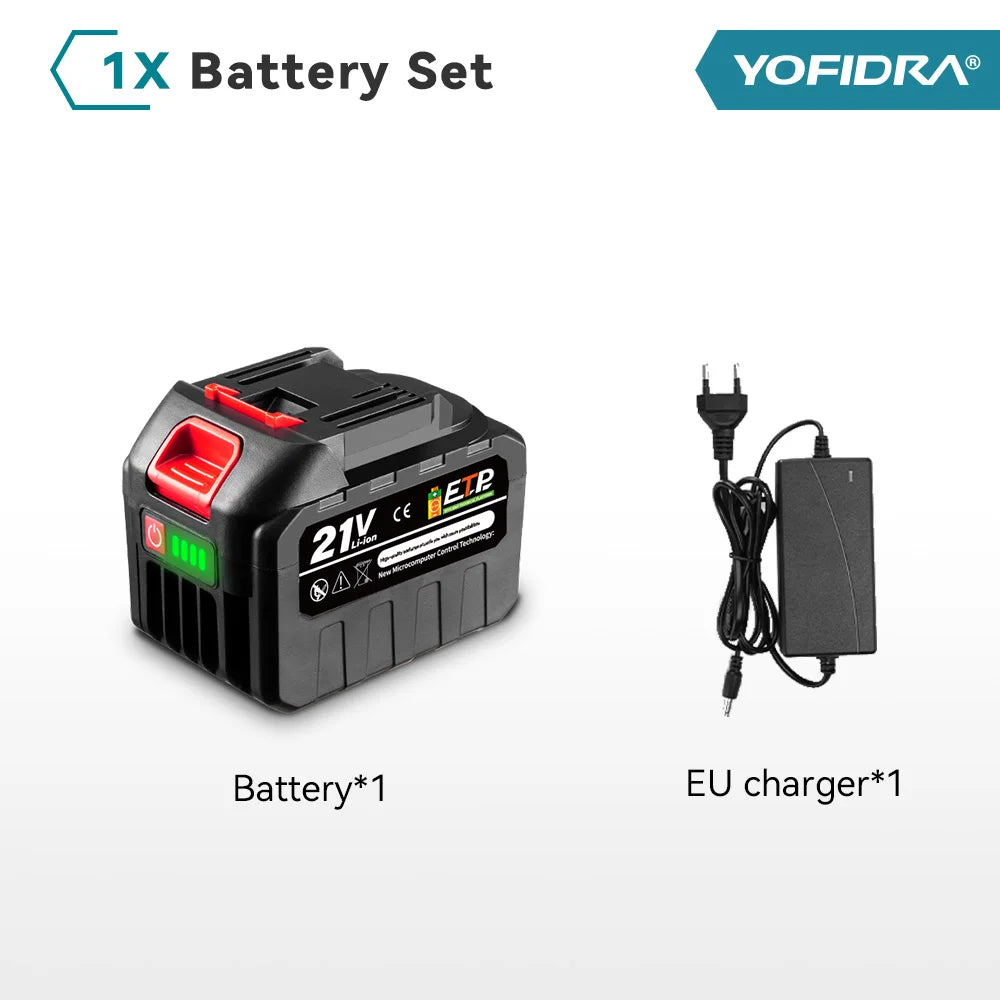 YOFIDRA 20V wiederaufladbarer Lithium-Akku EU-Stecker 15000mAh. 928VF 22500mAh. Akku-Kapazitätsanzeige. für Kettensäge Elektrobohrer