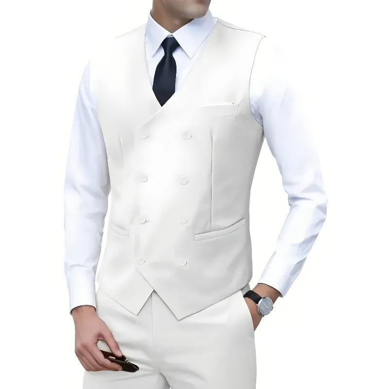 Hot Sale Men's Double Breasted Vest British Style Slim Fit Business Formal Waistcoat High Quality Suit Vest Multiple Colors