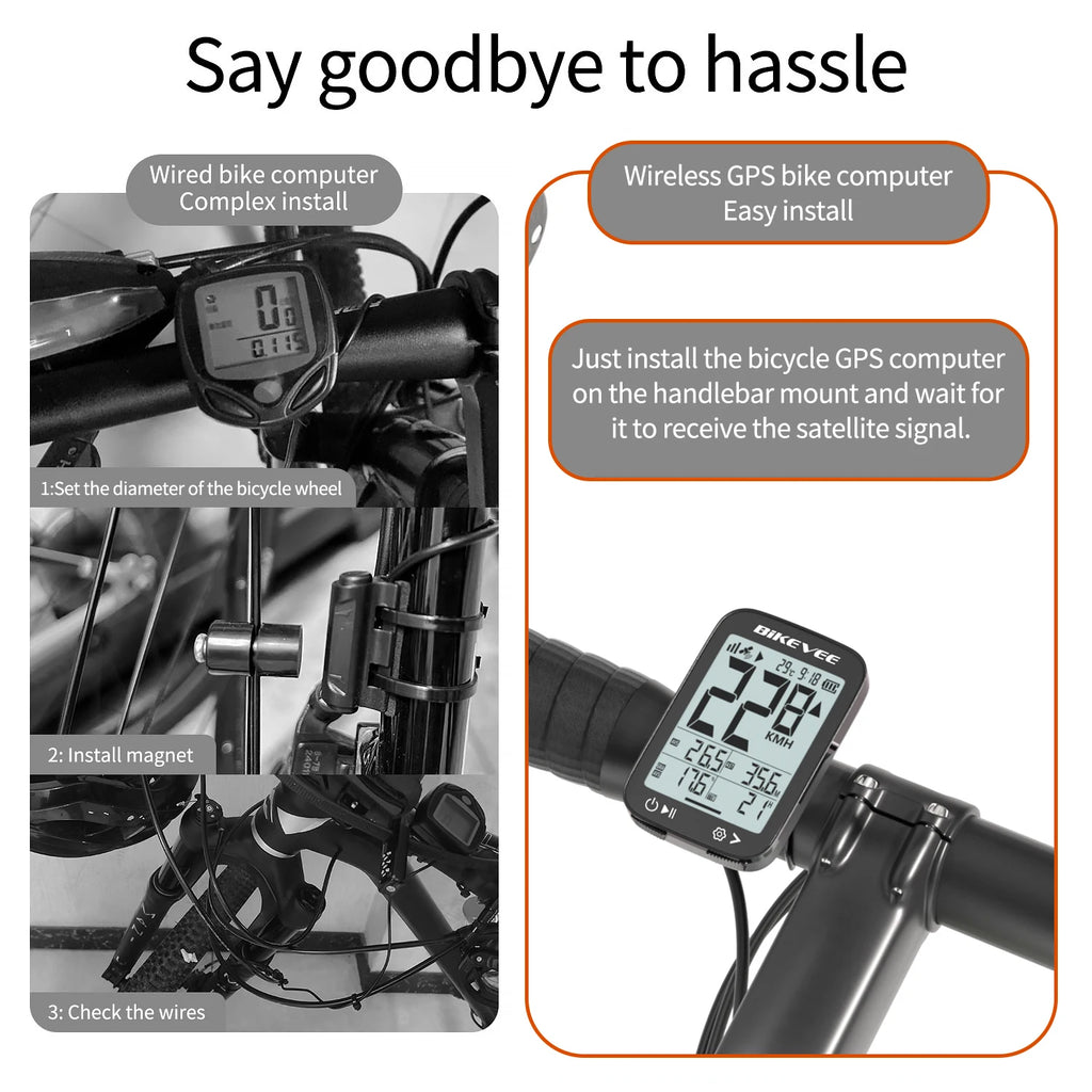 BIKEVEE Wiederaufladbarer kabelloser GPS-Fahrradcomputer, wasserdicht, USB-C, Tachometer, Odometer, Stoppuhr, automatische Hintergrundbeleuchtung, Höhenmesser, Steigungsmesser, Geschwindigkeit, Kilometerstand, Fahrrad-Fahrzubehör