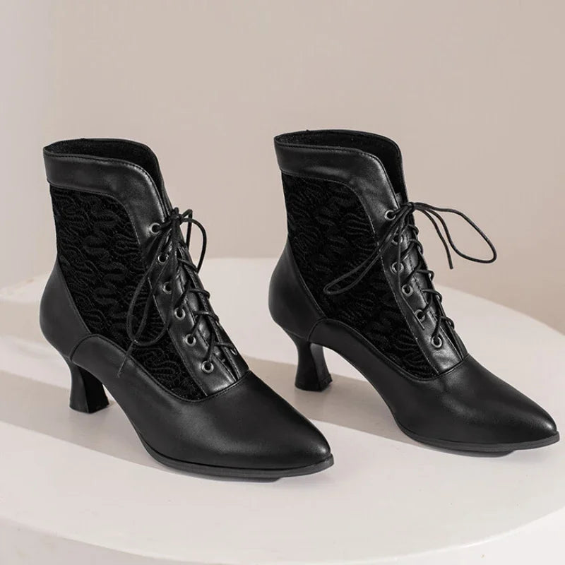 Chaussures bottines victoriennes pour femme en cuir à lacets et à talons, mode tendance, assemblage, talons hauts, pointure 46