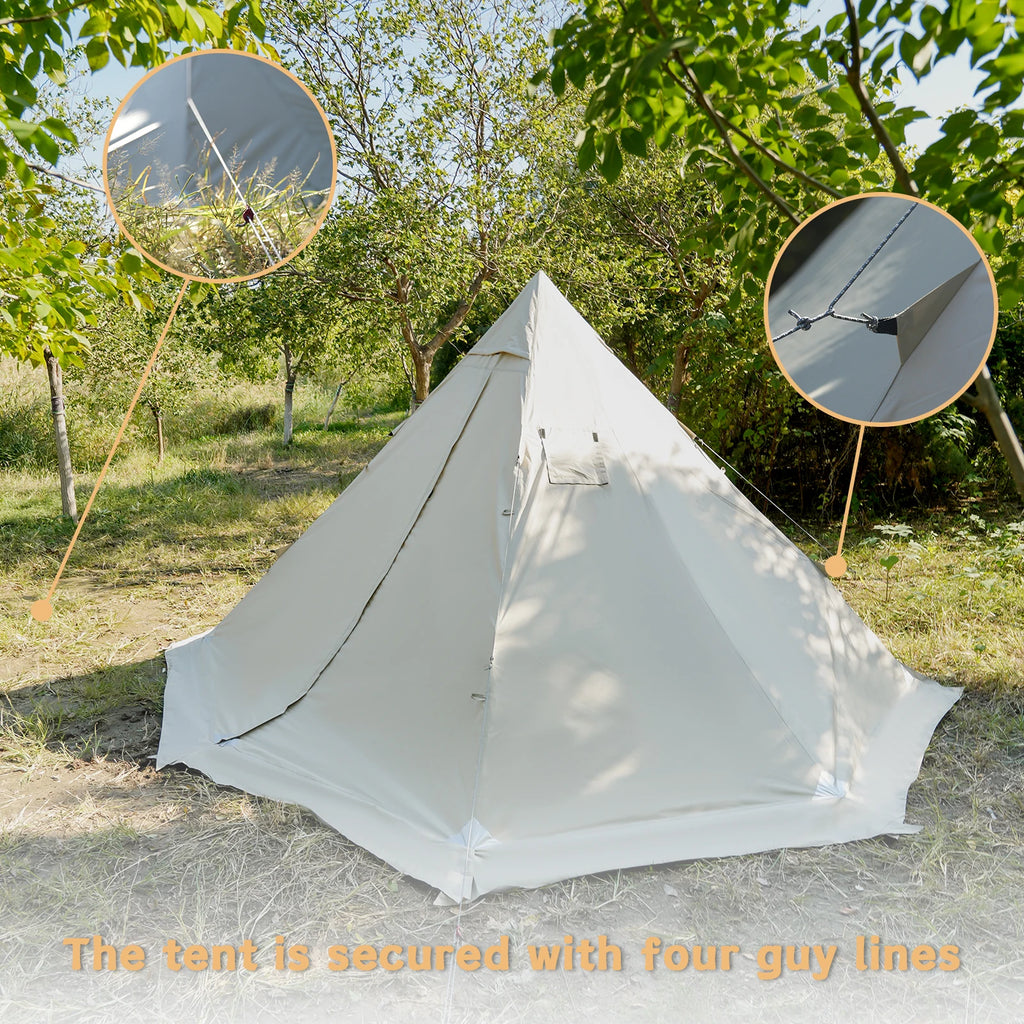 PAKICETUS Tipi Hot Tent Stove Jack Snow Skirt 2-4 Person 4 Season Backpacking Tent 5.24-7.21ft Standing Height Bushcraft Winter Camping Hiking
