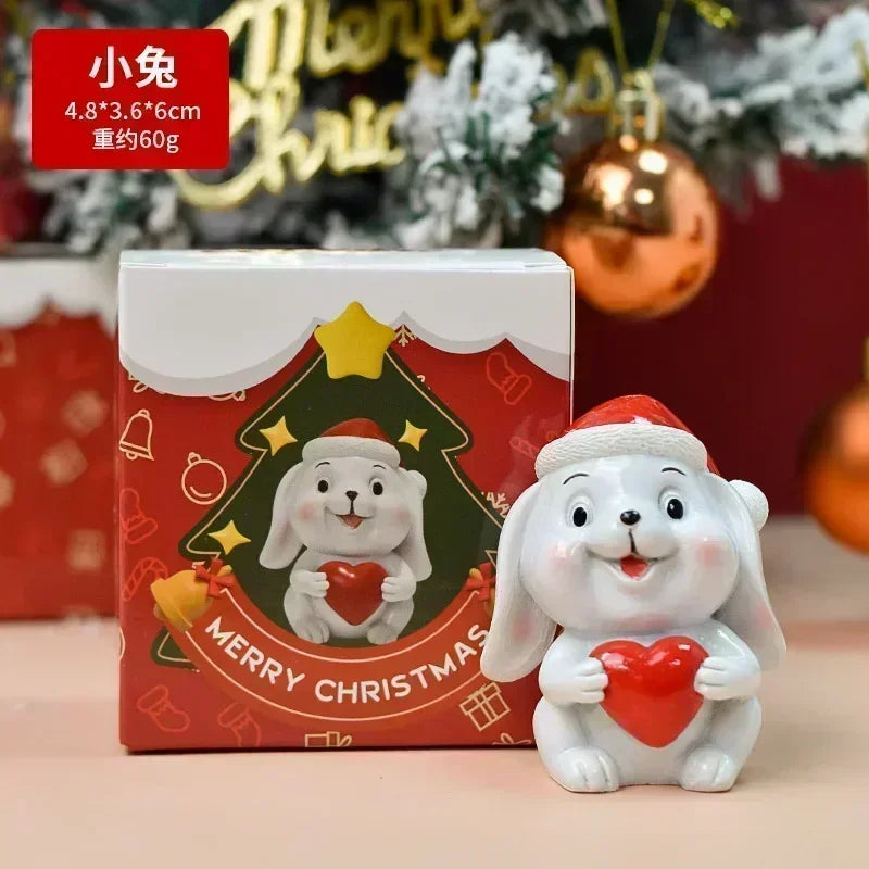 Série de Noël Artisanat Résine Animaux Fête Créatif Mini Sapin de Noël Vieille Fille Enfants Cadeau Mignon Fournitures de Décoration d'Intérieur Décor