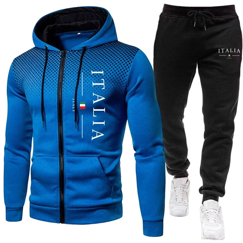 Beliebter Herren-Trainingsanzug für Herbst und Winter mit Kapuzenjacke mit Reißverschluss und Jogginghose, urbaner lässiger Sportanzug für tägliches Training