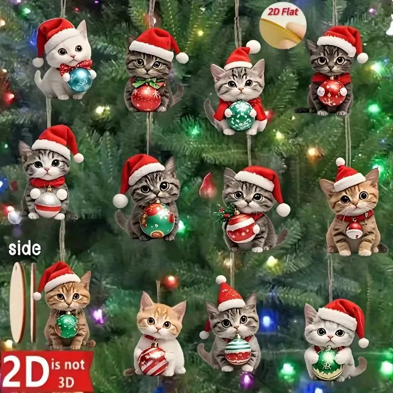 Cat Christmas Ornaments, Set of 12