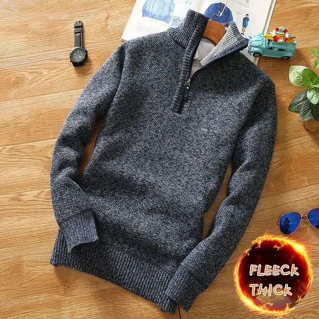 Autumn Winter Men Fleece Knitting Sweaters Jackets Slim Fit Warm Zipper Pullovers Thick Sweater Coat Male Trendy Streetwear