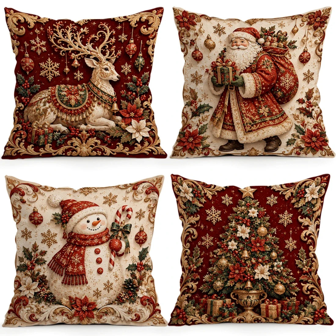 1/4 Stück Weihnachts-Reliefmuster-Kissen, Kissenbezug aus Polyester, Dekokissen, Kissenbezug für Zuhause, Auto und Sofa