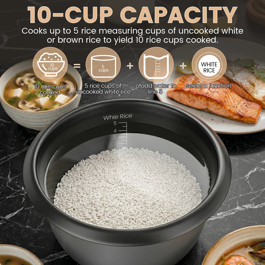 SUPERLEX Elektrischer Reiskocher für 10 Tassen, Ein-Knopf-Bedienung, automatische Warmhaltefunktion, Deckel aus gehärtetem Glas, 400 W – perfekt für Familienmahlzeiten