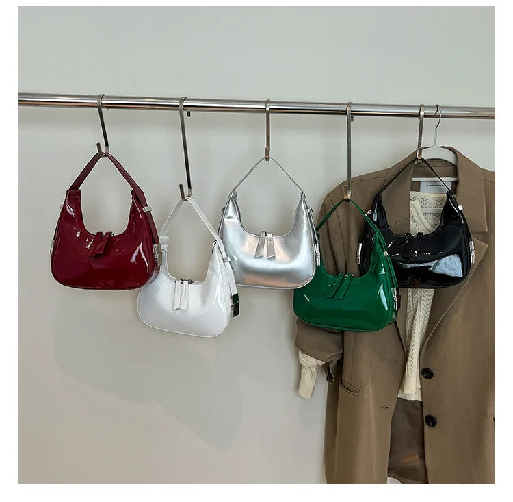 2026 New Patent Leather Hobo Bag for Women Shiny Minimalist Underarm Shoulder Bag Trendy Versatile Handbag Daily Commute Dating