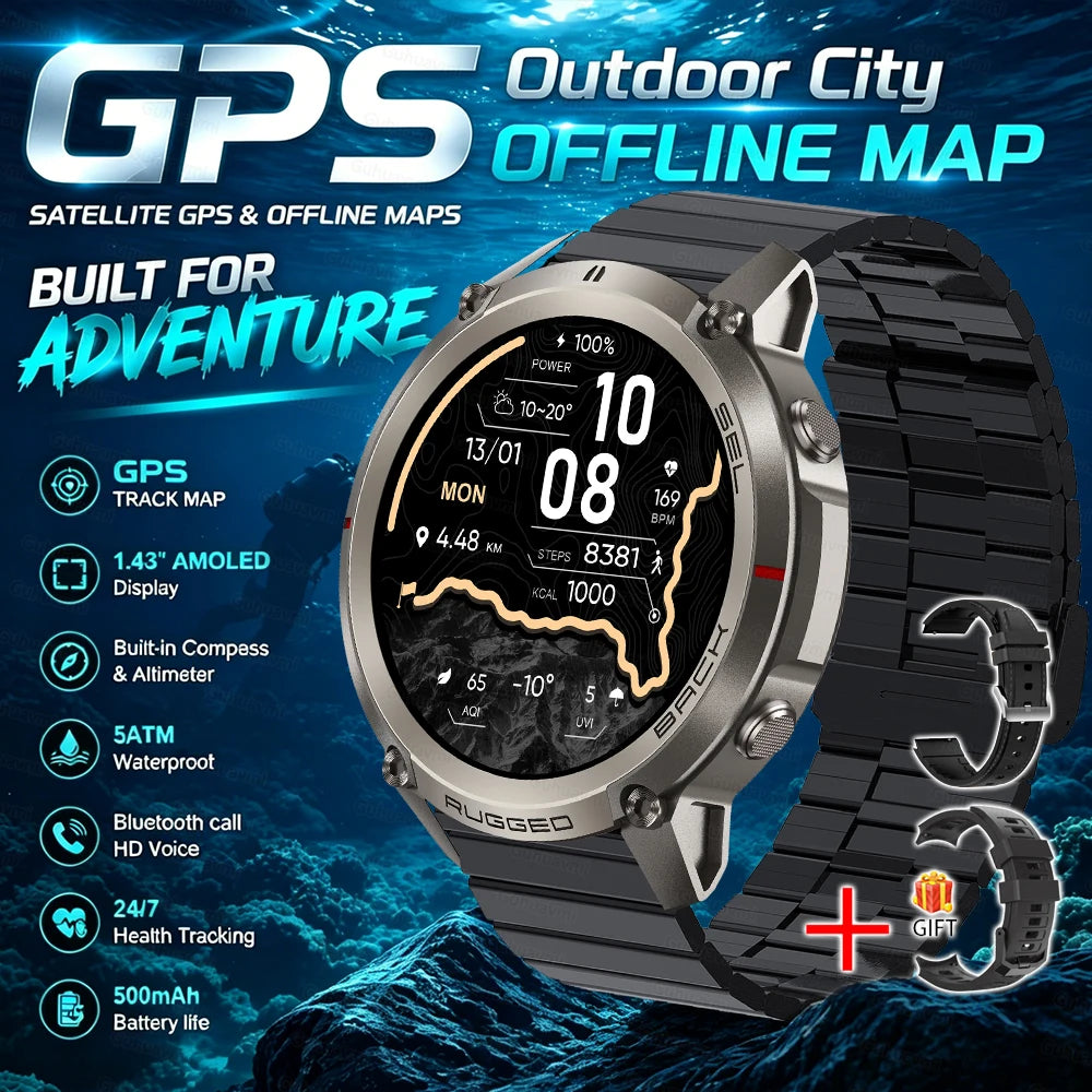 GPS Watch Professional Sport Smart Watch with Offline Map health Control Waterproof GPS Six-star positioning Tracking SmartWatch