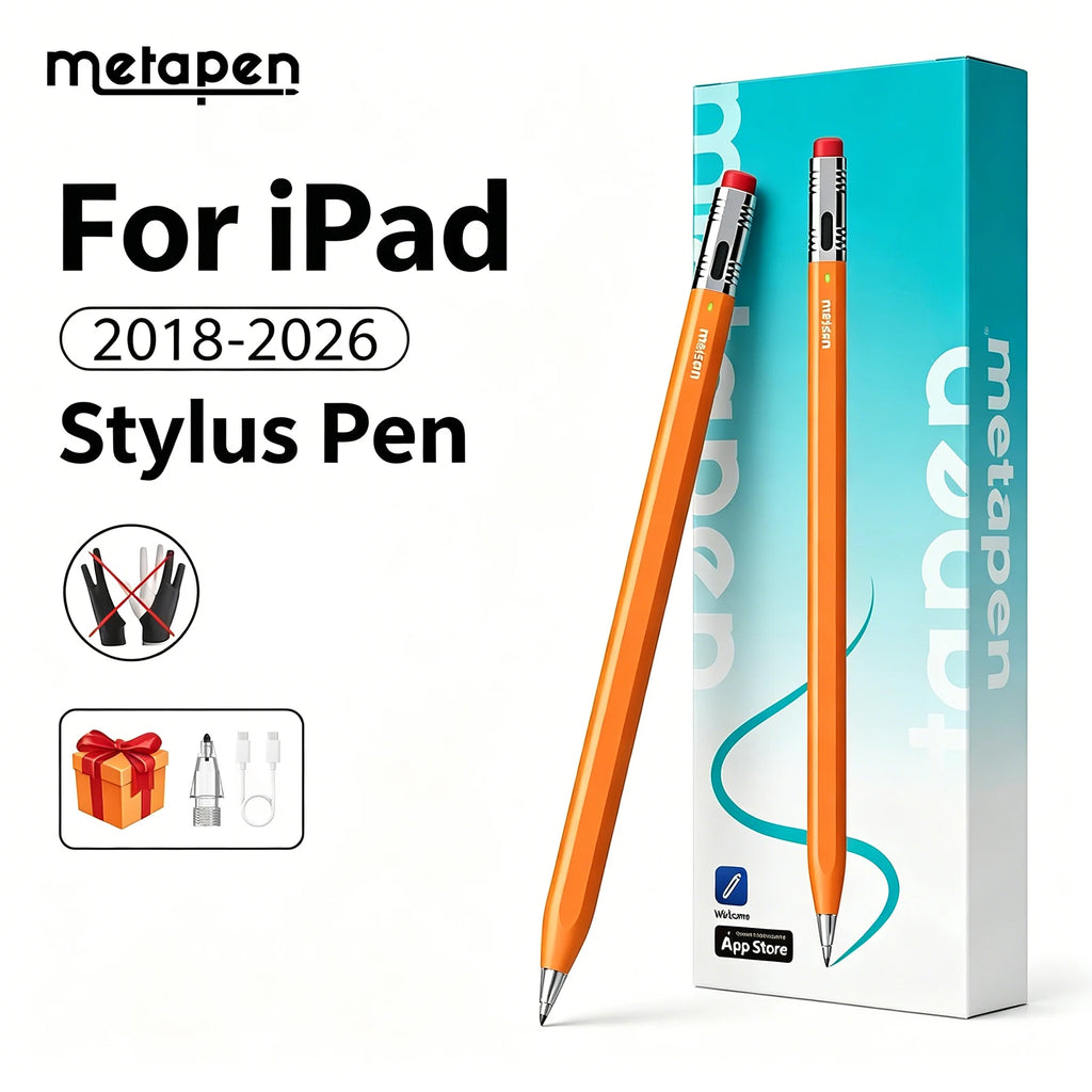 MetaPen Palm Rejection Stylus Pen for Apple Pencil, Ultra-Quiet, 26H Battery Life for iPad A16 Pro12.9/13 M4,Air 4/5/M3,Mini 5/6
