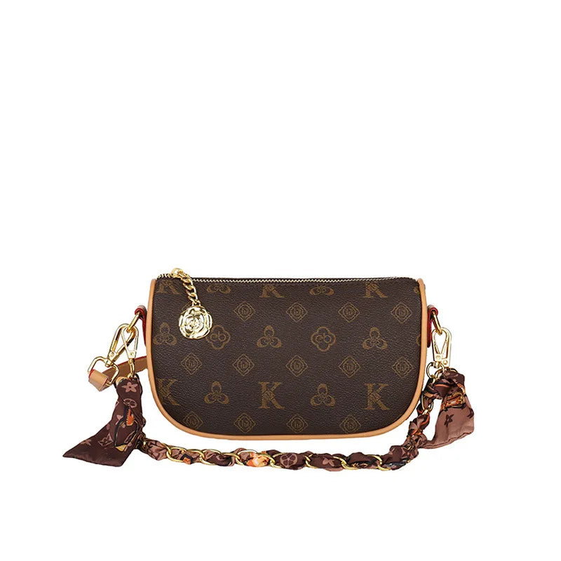 Women Fashion Floral Letter Print Shoulder Bag Retro Saddle Bag Luxury Brand Purse Elegant Messenger Tote Bag Adjustable Strap