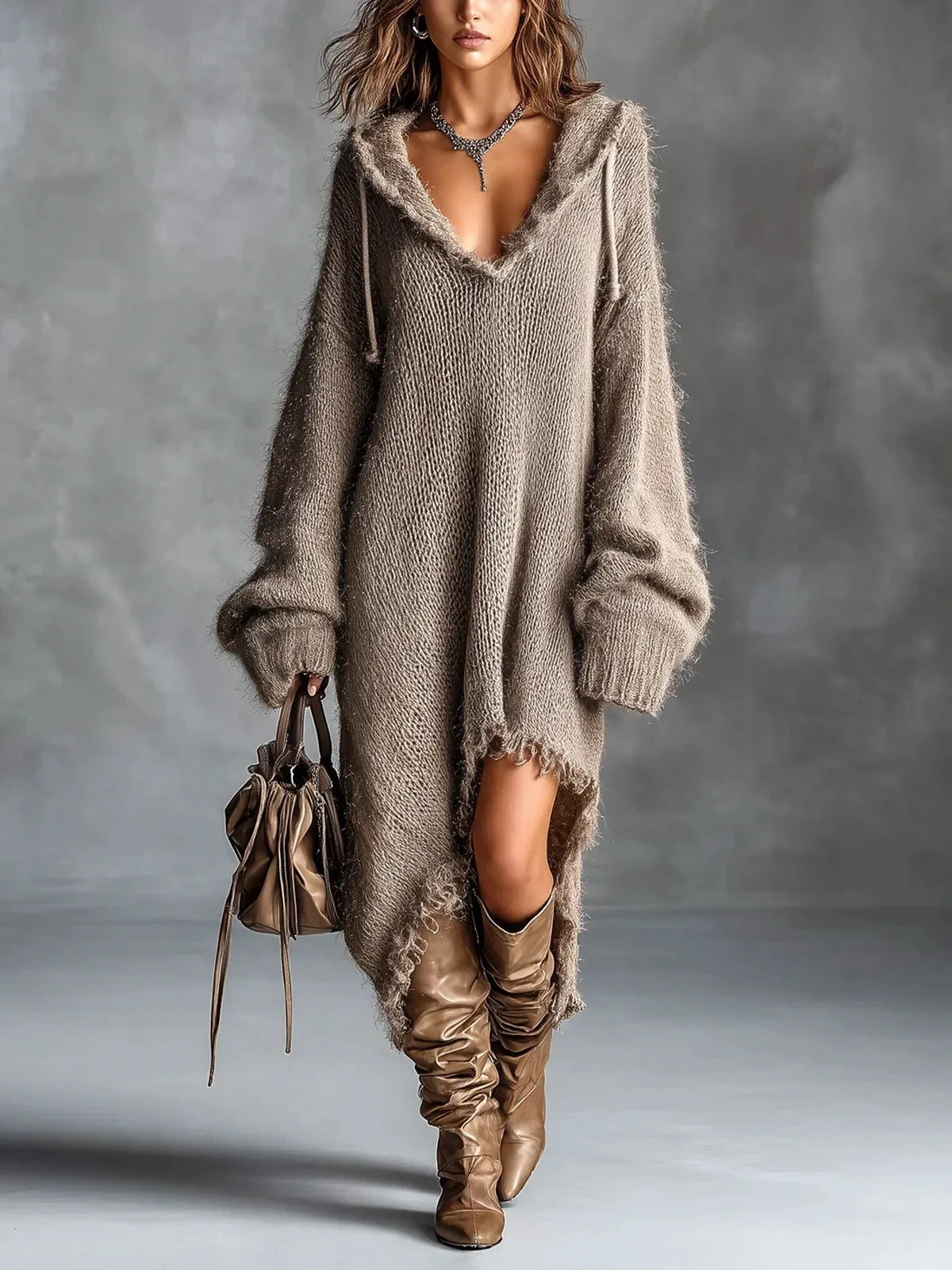 Abito midi donna con cappuccio e maniche lunghe — immagine 8