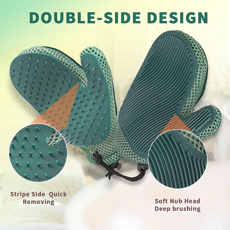 Gant de toilettage efficace pour animaux, éliminateur de poils pour chat et chien, outil de massage doux, brosse double face, sans stress, facile à laver à la main
