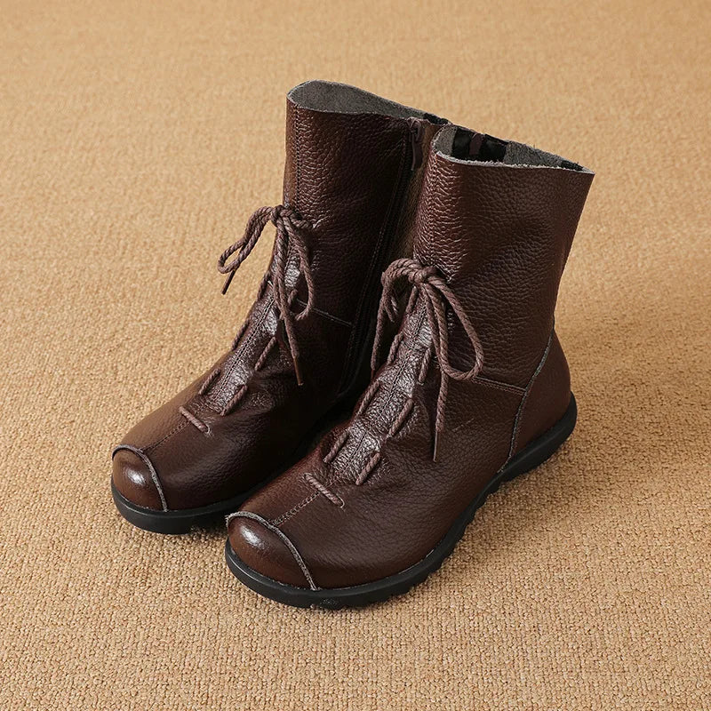 Damen-Kurzstiefel aus PU-Leder für Herbst und Winter, mit Plüschfutter, weicher rutschfester Sohle, bequemen niedrigen Absätzen und lässigem Stil, knöchelhoch