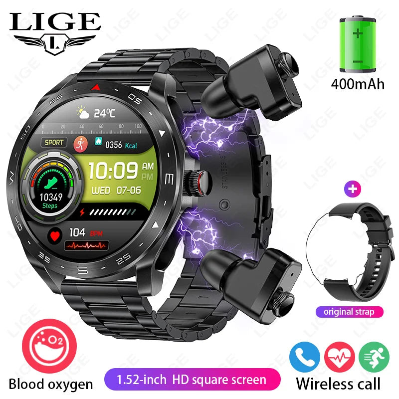 LIGE AMOLED Smartwatch with Bluetooth Earphones