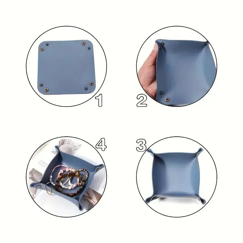 1PC 25X25CM Leather Tray Foldable Table Storage Box Jewelry Key Coin Desk Top Organizer Entryway Nightstand Home  Decoration