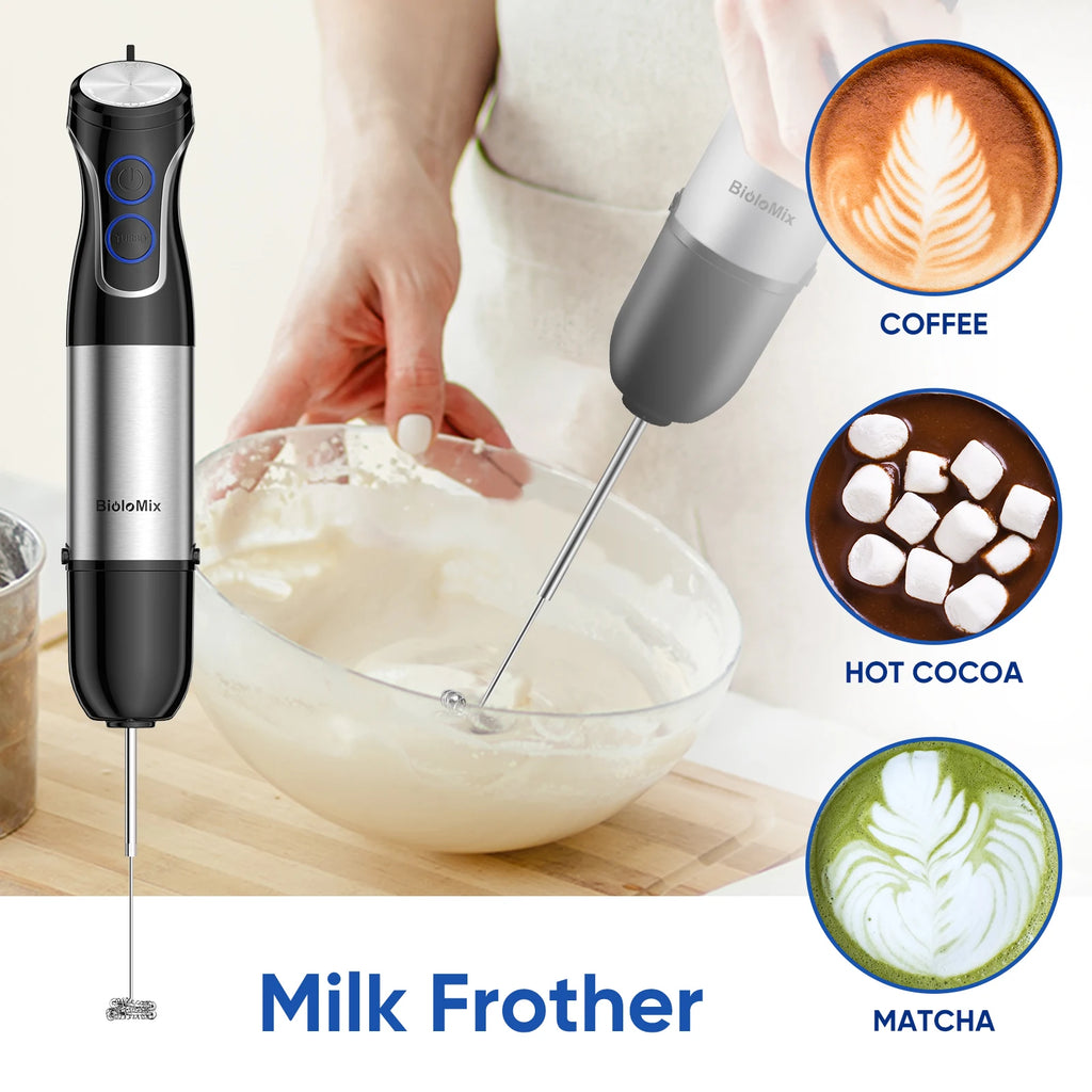 BioloMix 1500W 5-in-1 Immersion Hand Blender with 304 Stainless Steel Blade for Puree, Smoothies, and Baby Food Preparation