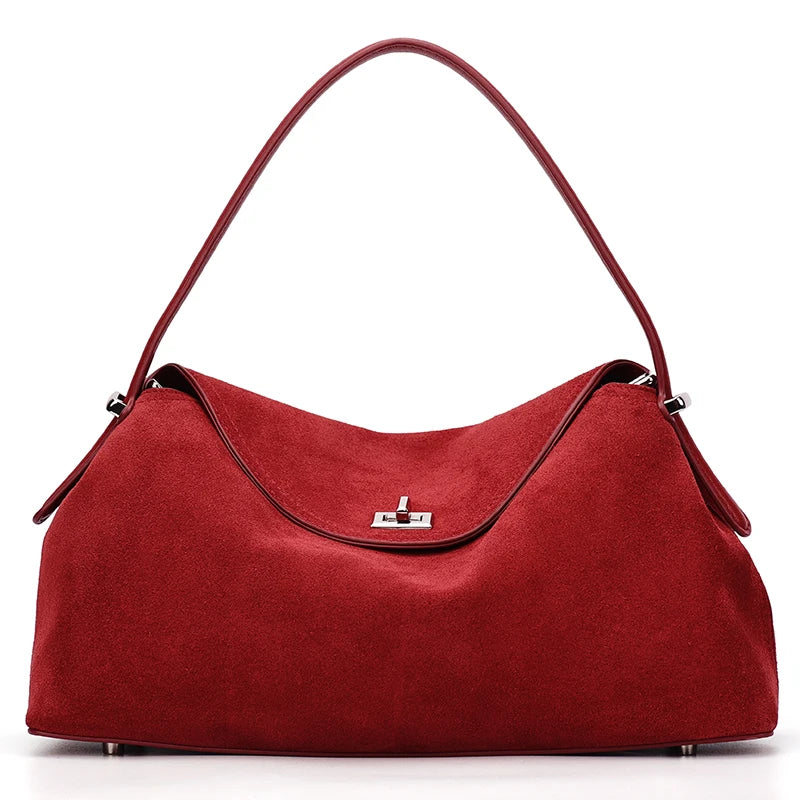 Suede Genuine Leather Women's Bag 2026 Luxury Brand Handbag Totes With Adjustable Shoulder Strap Large Capacity Crossbody Bags