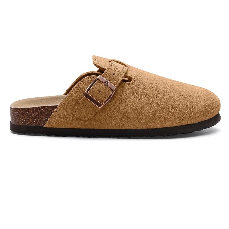 Asgard Women's Cork-Sole Clog Slippers, Fashionable Cow Suede Flat Mules with Adjustable Buckle, Men's Leather Potato Shoes, Beach Sandals