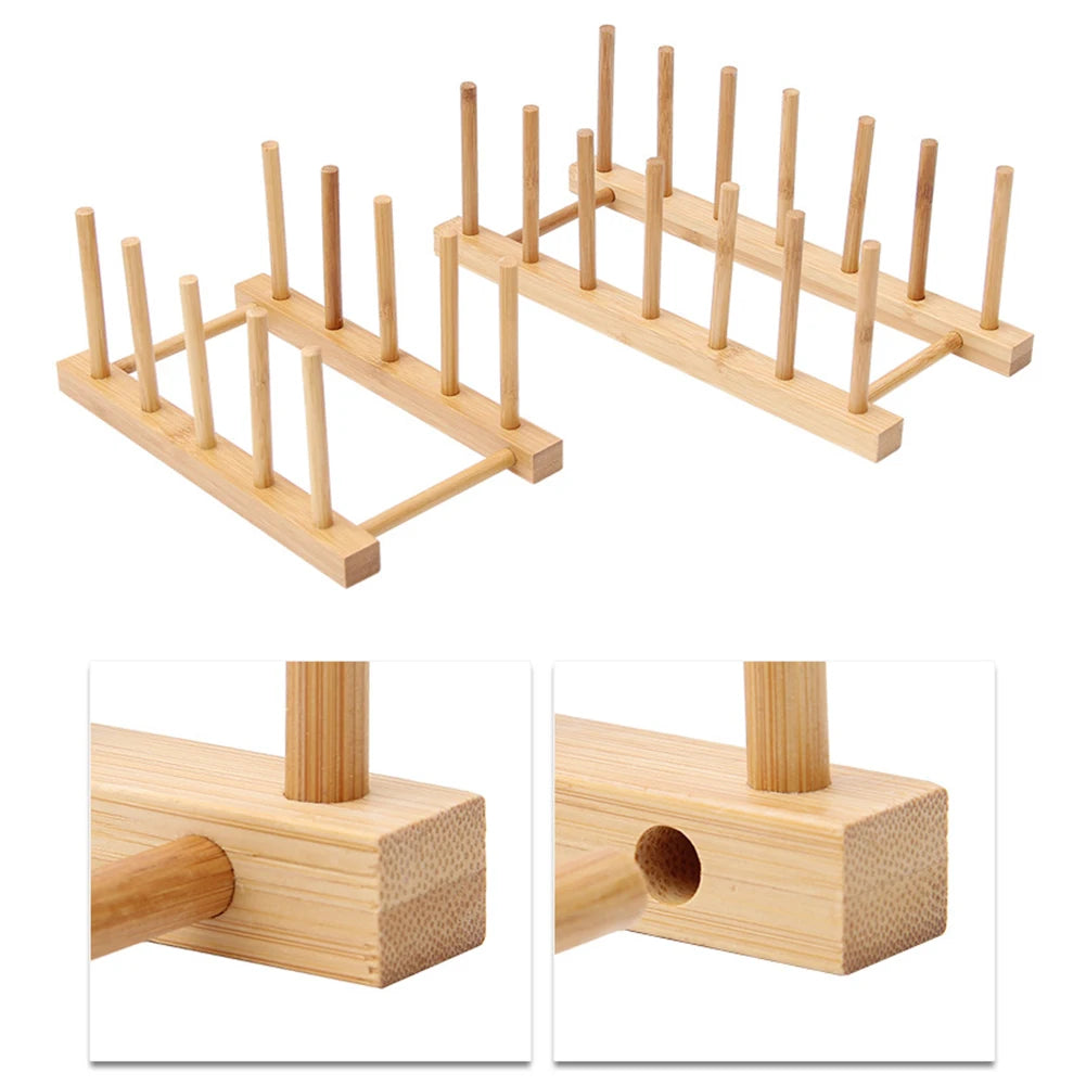Escurridor de platos para cocina, organizador de vajilla, bandeja, estante de secado, soporte de madera para libros, tazas y platos.