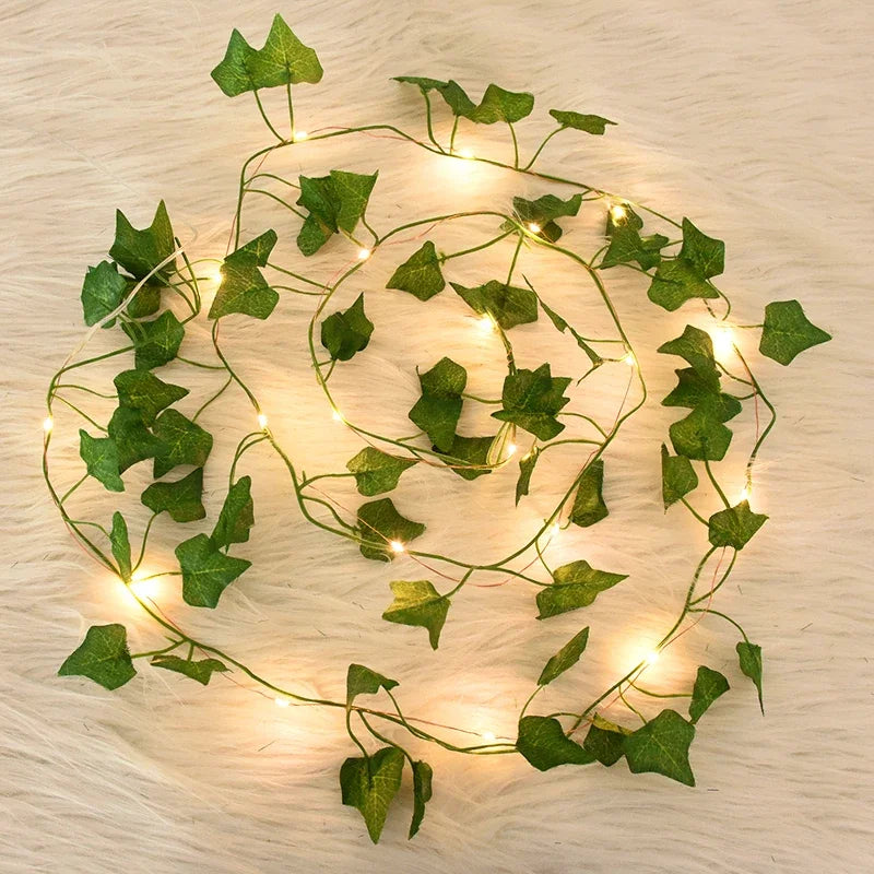 Guirlande lumineuse LED avec feuilles en soie, fausses lianes de vigne et feuilles vertes artificielles pour décoration suspendue de maison et mariage