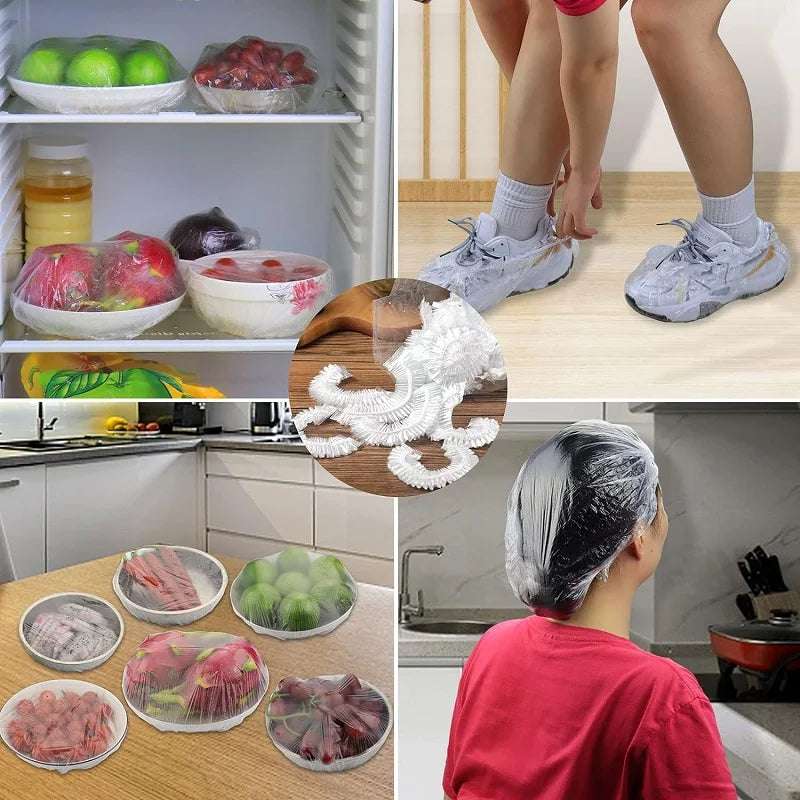 Disposable Food Cover Plastic Wrap Fruit Food Cover Bags Elastic Plastic Wrap Cover Food Grade Storage Bag Kitchen Organizer
