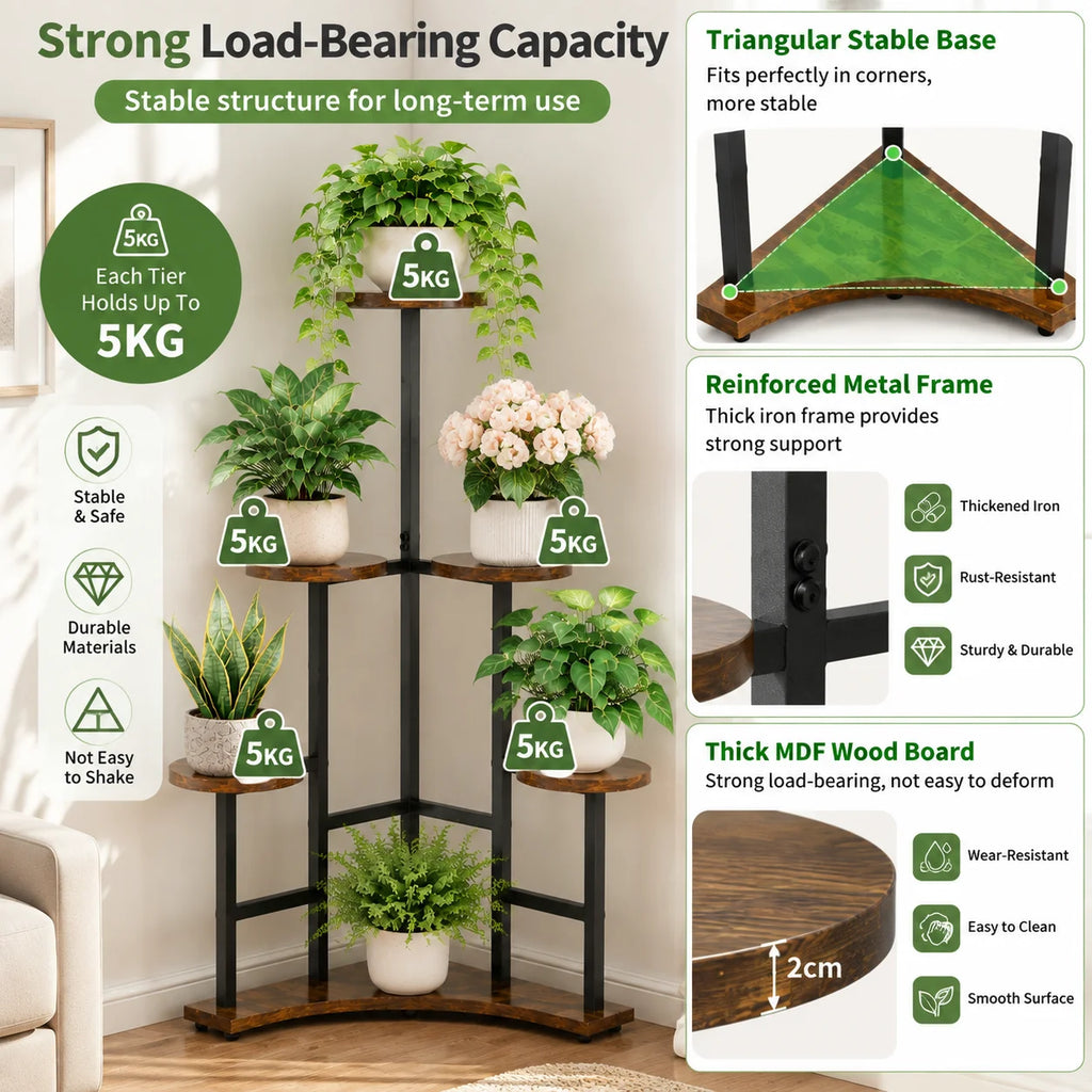 5-Tier Wooden Plant Stand, Tall Corner Flower Display Rack with Shelves