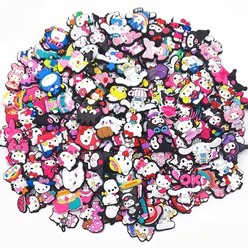 Random 30-100Pcs Sanrio Series Shoe Charms For Clogs Sandals Shoe Decorations Accessories Buckle For Christmas Birthday Gifts