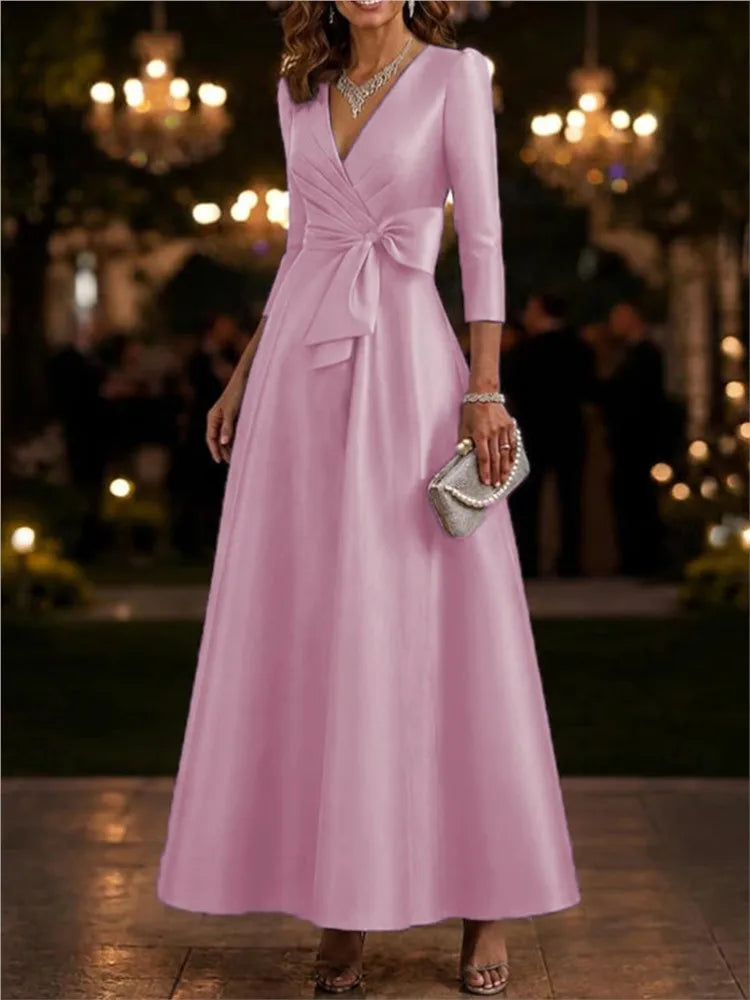 Abito midi da donna con scollo a V e maniche a tre quarti