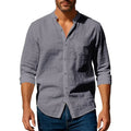 Lightweight Stand Casual Shirt, Men Long Sleeve Breathable Button Front Shirt for Daily & Holiday Wear