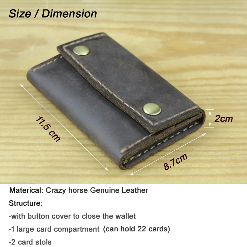 Luxury Handmade Crazy Horse Genuine Leather Card Holder Men Card ID Holders Women Business Card Wallet Card Case Purse Bag Gift