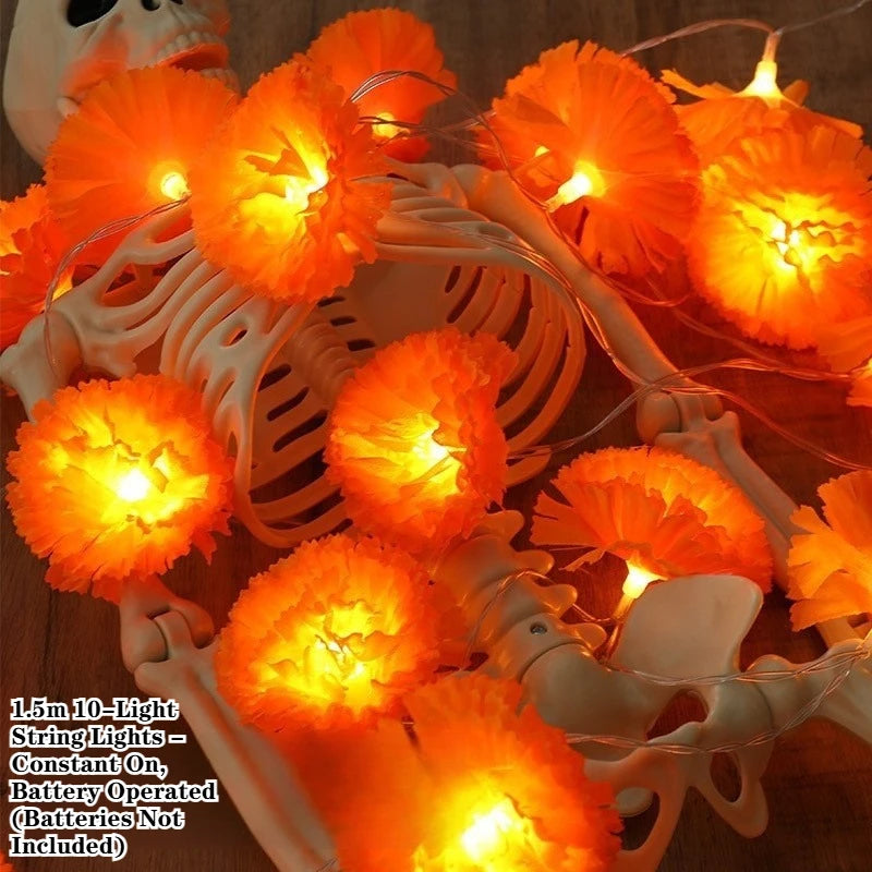 5 Ft LED Orange Marigold Garland Lights for Day of The Dead Halloween Diwali Christmas Party Home Decoration