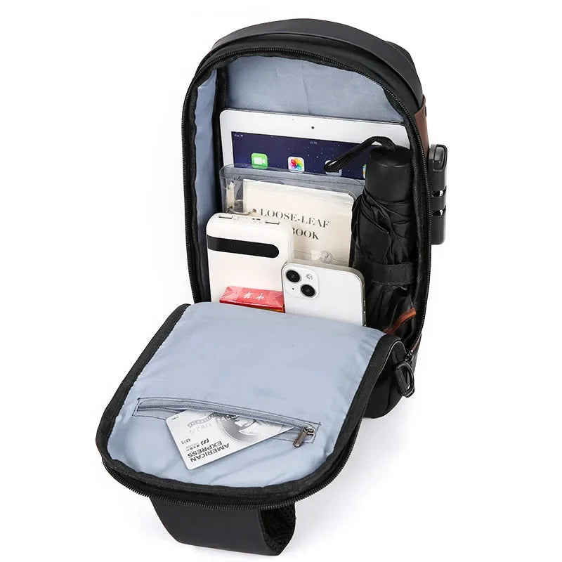 Men’s Nylon Crossbody Chest Bag with Lock Detail