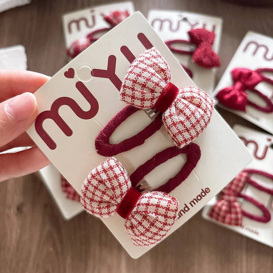 2026 New Year Cute Red Bow Hairpins Children Girls Kid Hair Clips Pin Barrettes Accessories Hairclip Headwear Headdress Ornament