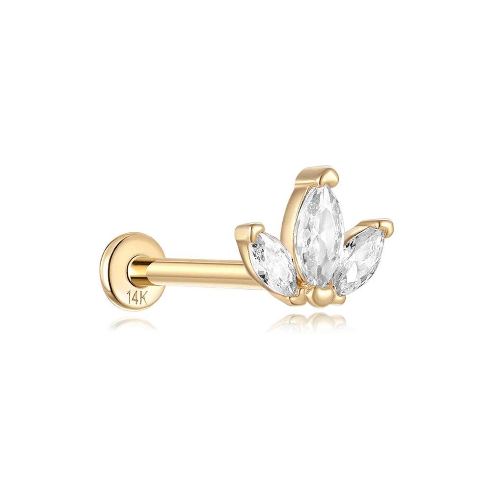 AIDE Real 14K Solid Gold Multiple Sizes Zircon Pendant Stud Earring Simple IND Piercing Ear Bone Ear Studs DIY Vintage Jewelry