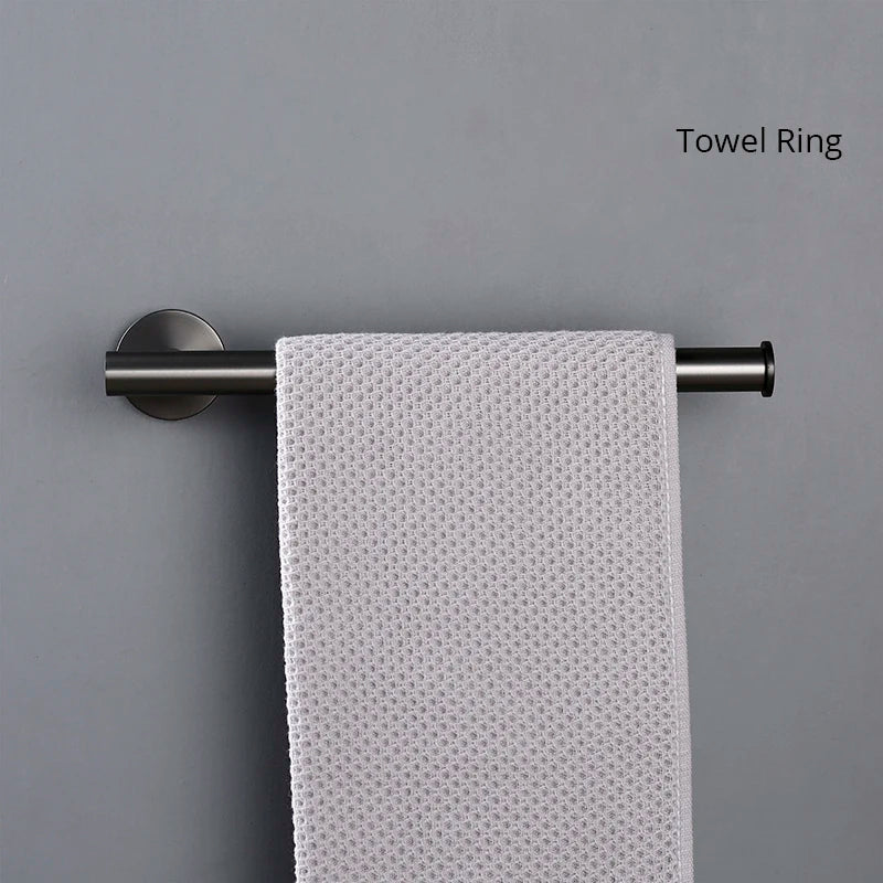 Brushed Gunmetal Grey Bathroom Accessories Hardware Set Towel Rack Toilet Roll Paper Holder Bar Hanger Hook Stainless Steel