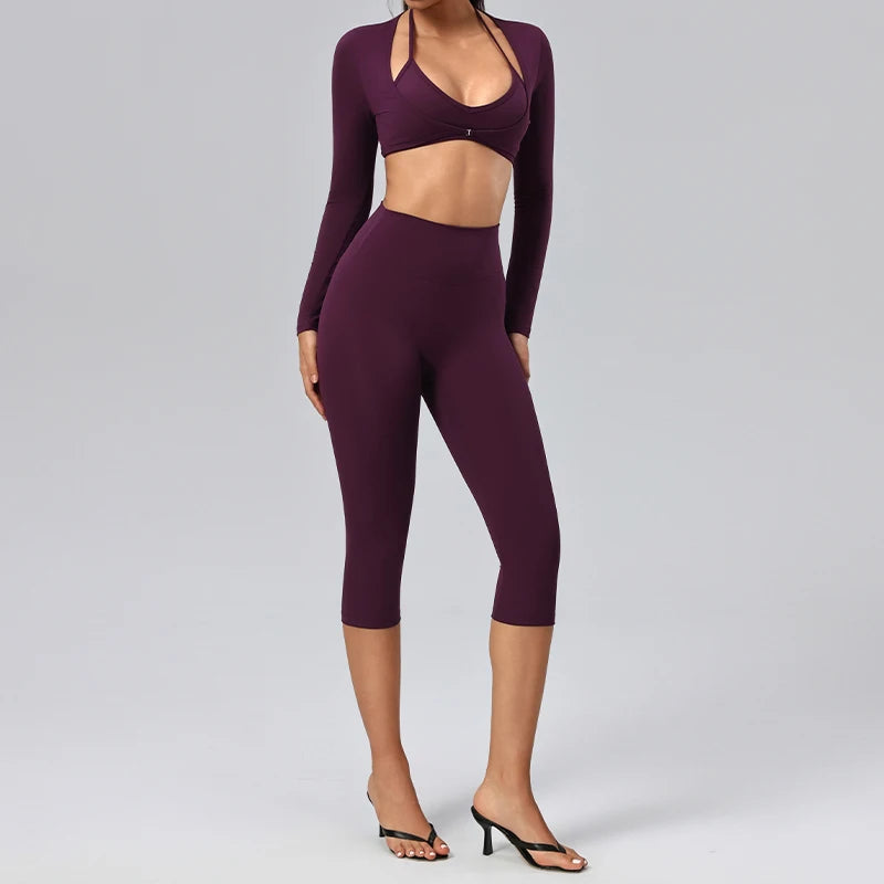Ensemble yoga femme, 3 pièces, haut et legging